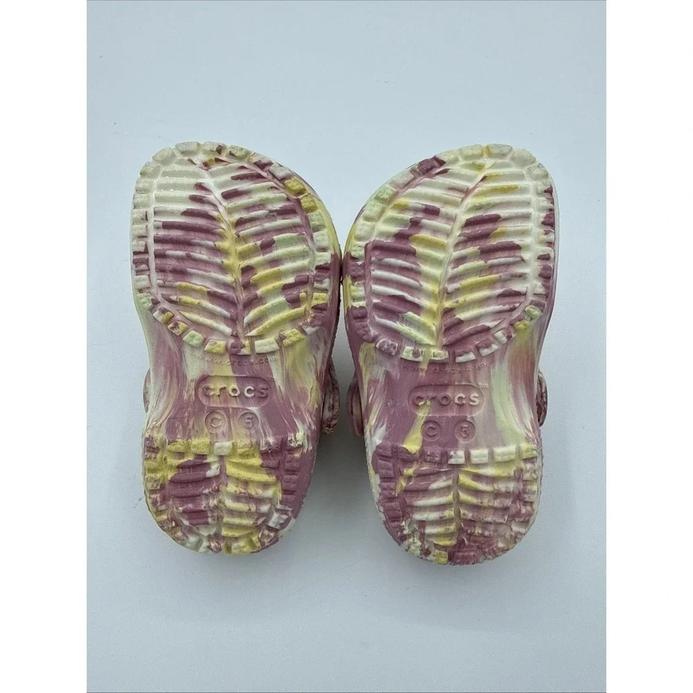 Crocs Classic Glow in the Dark Marbled Casual Clogs T Size C5 Pink & Yellow
